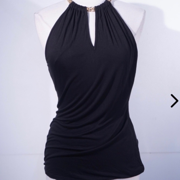 Michael Kors Black Ruched Cut Out Tank Top - Picture 1 of 6